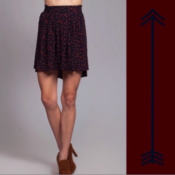 Umgee Polka Dot Print Silky Asymmetrical High Low Mini Skirt Navy Blue Red - Picture 12 of 12